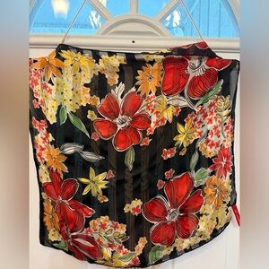❤️Vintage AK Anne Klein 100% Silk Square Scarf - Bold Floral & Sheer Stripe🌼80s